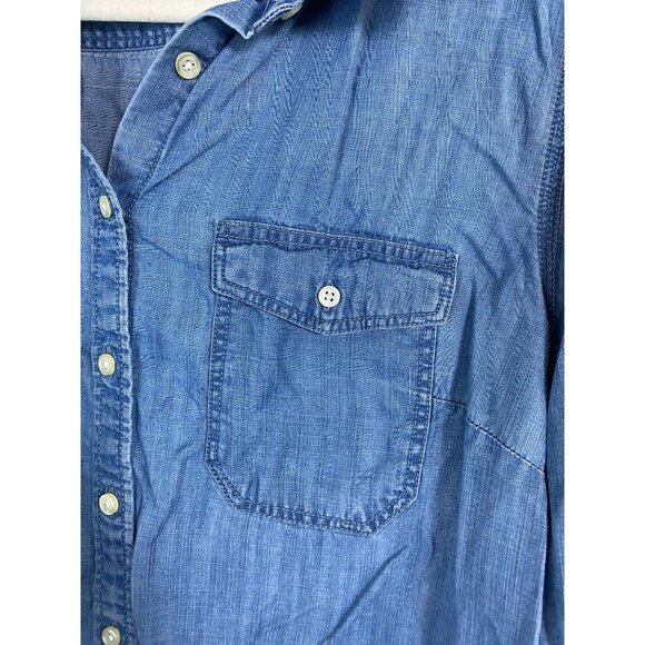 Talbots Blue Chambray Denim Button Up Long Sleeve Shirt Top Size Large Lyocell - Picture 10 of 16